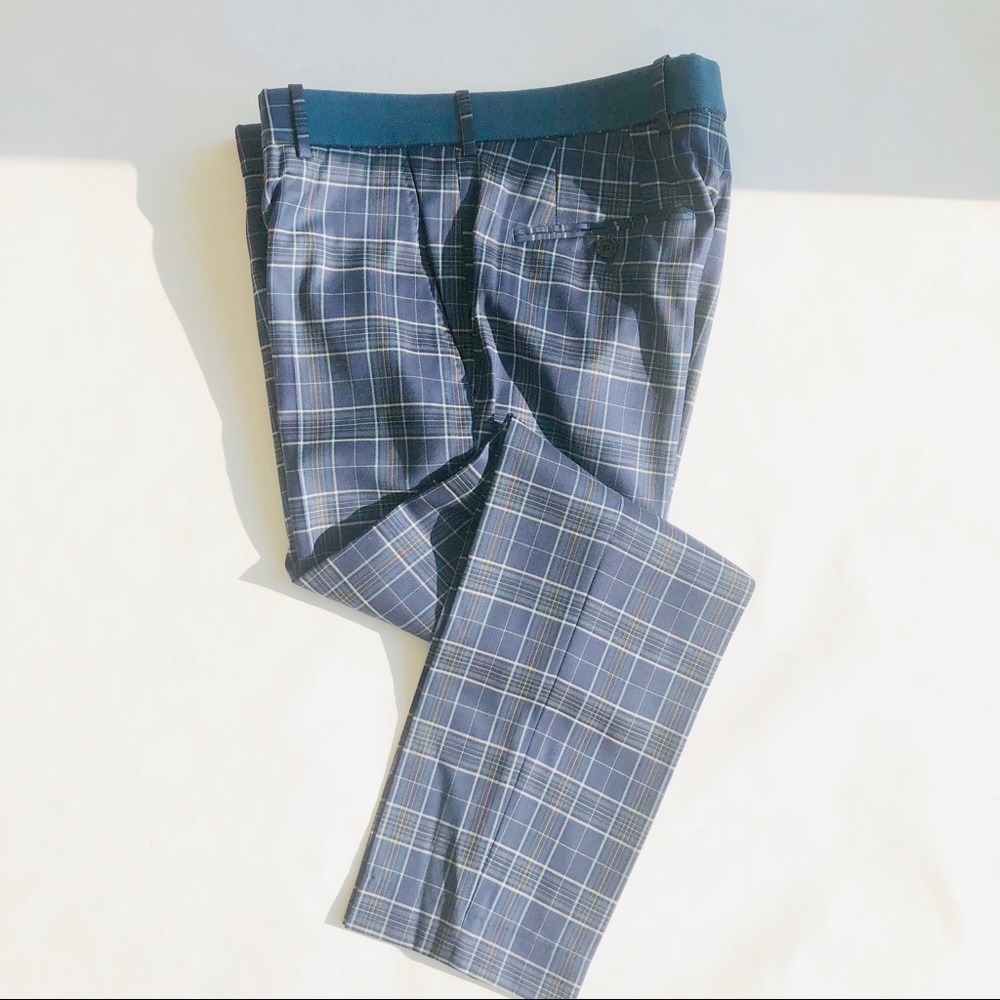 Alexander McQueen Blue Wool Plaid Tailored Pants.